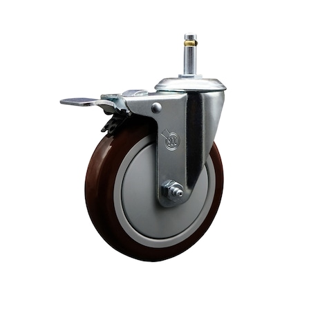 Service Caster 5'' Maroon Poly Wheel Swivel 7/16'' Stem Caster with Total Lock Brake SCC-GRTTL20S514-PPUB-MRN-716138